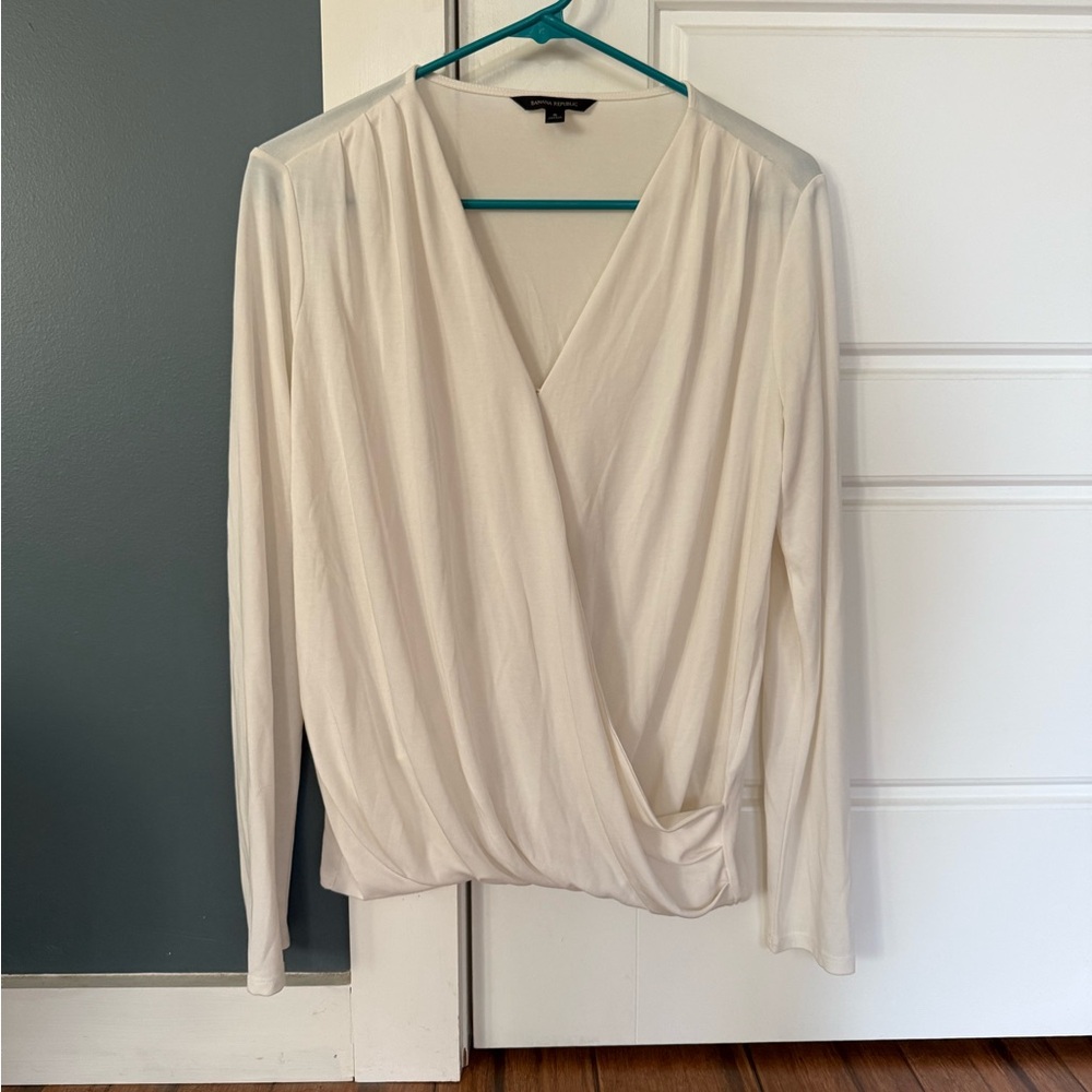 Banana Republic Cream Long Sleeve Wrap Blouse